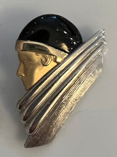Load image into Gallery viewer, Vintage 80s Art Deco Flapper Diva Earrings, High End Estate Find, Two Tone Matte Gold & Silver & Black Enamel, Exquisite! post backs