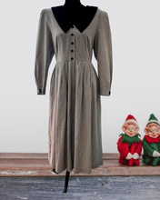 Load image into Gallery viewer, 80s Vintage Black and White Checked Holiday Dress with Black Velvet Sweetheart Collar