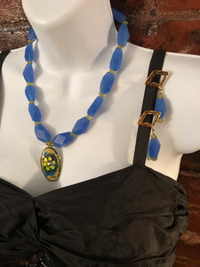 Blue Agate & Peridot Necklace has Matching Drop Earrings, Capers Creative By Chris Capers