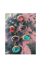 Load image into Gallery viewer, Vintage 80s Rainbow Dangles, Silver tone Statement Earrings