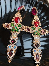 Load image into Gallery viewer, MySoulRepair HUGE Rainbow Colorful Rhinestone Cross Dangle Earrings