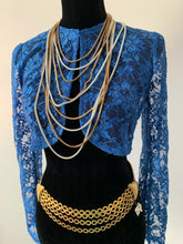 Load image into Gallery viewer, Dramatic White Enamel and Golden Disco Statement Necklace, 9 Cascading Sexy Slinky Chains complete any Retro 90s Glam Fashion!