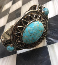 Load image into Gallery viewer, Mid Century Vintage Cuff Bracelet, Faux Turquoise Southwestern Costume Jewelry