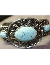 Load image into Gallery viewer, Mid Century Vintage Cuff Bracelet, Faux Turquoise Southwestern Costume Jewelry