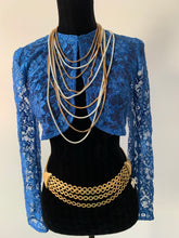 Load image into Gallery viewer, Dramatic White Enamel and Golden Disco Statement Necklace, 9 Cascading Sexy Slinky Chains complete any Retro 90s Glam Fashion!