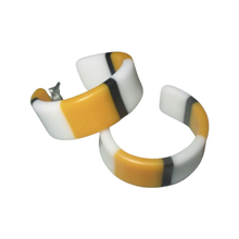 Load image into Gallery viewer, Vintage Mod Striped Hoops, 80s New Wave Earrings, 2 pairs Yellow and Blue