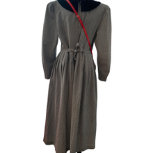 Load image into Gallery viewer, 80s Vintage Black and White Checked Holiday Dress with Black Velvet Sweetheart Collar