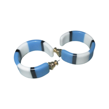 Load image into Gallery viewer, Vintage Mod Striped Hoops, 80s New Wave Earrings, 2 pairs Yellow and Blue
