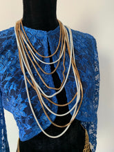 Load image into Gallery viewer, Dramatic White Enamel and Golden Disco Statement Necklace, 9 Cascading Sexy Slinky Chains complete any Retro 90s Glam Fashion!