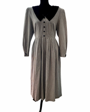 Load image into Gallery viewer, 80s Vintage Black and White Checked Holiday Dress with Black Velvet Sweetheart Collar