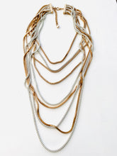 Load image into Gallery viewer, Dramatic White Enamel and Golden Disco Statement Necklace, 9 Cascading Sexy Slinky Chains complete any Retro 90s Glam Fashion!
