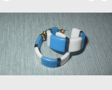 Load image into Gallery viewer, Vintage Mod Striped Hoops, 80s New Wave Earrings, 2 pairs Yellow and Blue