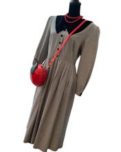 Load image into Gallery viewer, 80s Vintage Black and White Checked Holiday Dress with Black Velvet Sweetheart Collar