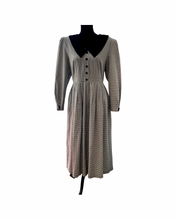 Load image into Gallery viewer, 80s Vintage Black and White Checked Holiday Dress with Black Velvet Sweetheart Collar