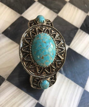 Load image into Gallery viewer, Mid Century Vintage Cuff Bracelet, Faux Turquoise Southwestern Costume Jewelry