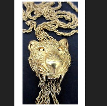 Load image into Gallery viewer, Rare Crown Trifari Wild Cat Panther Leopard Cougar Golden Statement Necklace 1970s High End Disco Jewelry