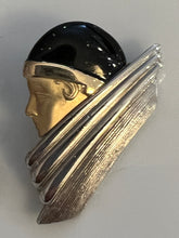 Load image into Gallery viewer, Vintage 80s Art Deco Flapper Diva Earrings, High End Estate Find, Two Tone Matte Gold &amp; Silver &amp; Black Enamel, Exquisite! post backs