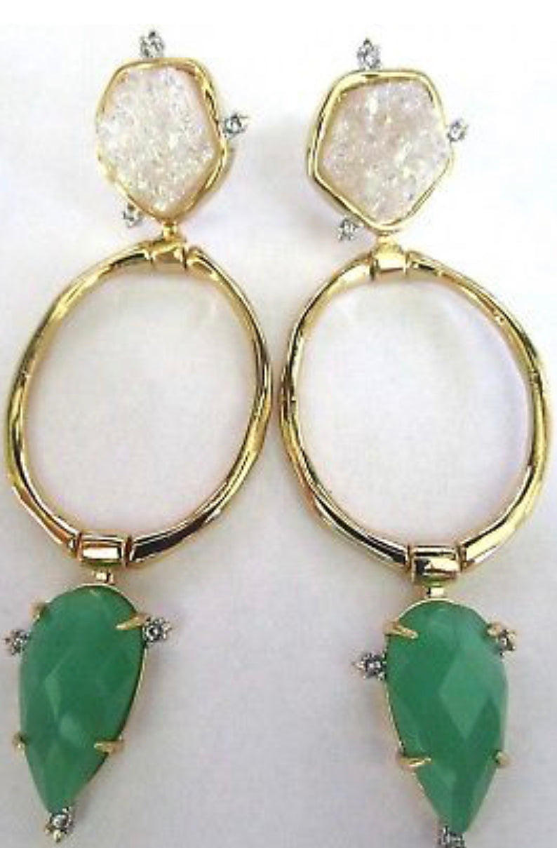ALEXIS BITTAR Geode Green Jade Crystal Hoop Earrings