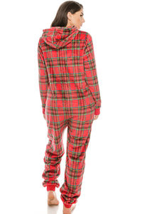 Red Plaid Flannel Onsie Jumpsuit Pj  Pajamas W/ Hoodie