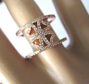 Folli Follie Heart4Heart Rose Gold and Ice Crystals Double Band Ring