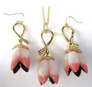 Alexis Bittar Pink Tulip Flower Necklace & Earrings Set