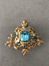 Load image into Gallery viewer, Coro Coronation Vintage Brooch with Dazzling Aqua Rhinestones