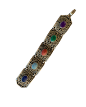 Load image into Gallery viewer, Gothic Regalia, Mid Century Sarah Cov Ornate Bracelet with Jewel tone Cabochons