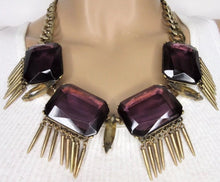 Load image into Gallery viewer, OSCAR DE LA RENTA Gothic Purple Gems with Spiked Fringe Bold Sultry Runway Choker Necklace
