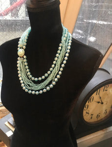 Vintage 1950s movie star glam Sky Blue Beads, multistrand Statement necklace