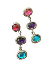 Load image into Gallery viewer, Vintage 80s Rainbow Dangles, Silver tone Statement Earrings