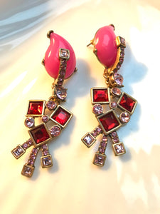 MySoulRepair OSCAR DELA RENTA Contemporary Gothic Art Deco Hot Pink & Red Runway Statement Earrings