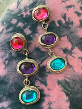Load image into Gallery viewer, Vintage 80s Rainbow Dangles, Silver tone Statement Earrings