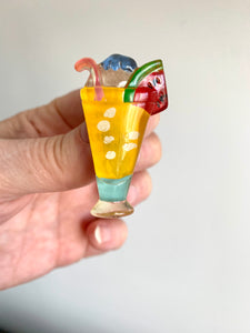80s Summer Cocktail Lucite Pin, Tropical Fruit Drink Brooch