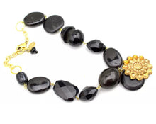 Load image into Gallery viewer, Gay Isber Chunky Black Beads with Golden Flower Statement Necklace, Runway Designer Glamour Jewelry