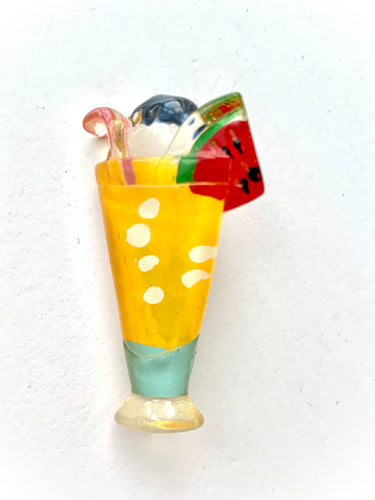 80s Summer Cocktail Lucite Pin, Tropical Fruit Drink Brooch