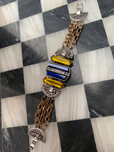 Load image into Gallery viewer, Blue and Yellow Art Deco Revival Statement Bracelet