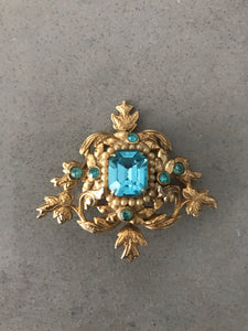 Coro Coronation Vintage Brooch with Dazzling Aqua Rhinestones