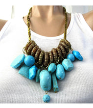 Load image into Gallery viewer, Gay Isber  Designer Genuine Turquoise Stone Statement Necklace