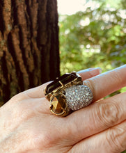 Load image into Gallery viewer, Alexis Bittar Gothic Modernist Cocktail Ring, Chunky Bronze Gem Make a Statement Designer Bling Ring