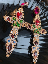 Load image into Gallery viewer, MySoulRepair HUGE Rainbow Colorful Rhinestone Cross Dangle Earrings