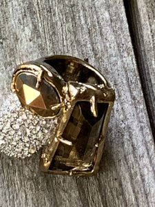 Alexis Bittar Gothic Modernist Cocktail Ring, Chunky Bronze Gem Make a Statement Designer Bling Ring