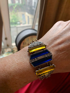 Blue and Yellow Art Deco Revival Statement Bracelet