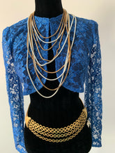 Load image into Gallery viewer, Dramatic White Enamel and Golden Disco Statement Necklace, 9 Cascading Sexy Slinky Chains complete any Retro 90s Glam Fashion!