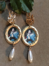 Load image into Gallery viewer, Victorian Glam Portrait Scenic Cameo Pearl Drop Earrings