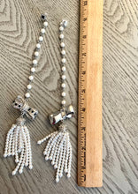 Load image into Gallery viewer, 9 Inches Shoulder Dusters! Faux Pearl with Tassels and Silver tone Bows with Rhinestones