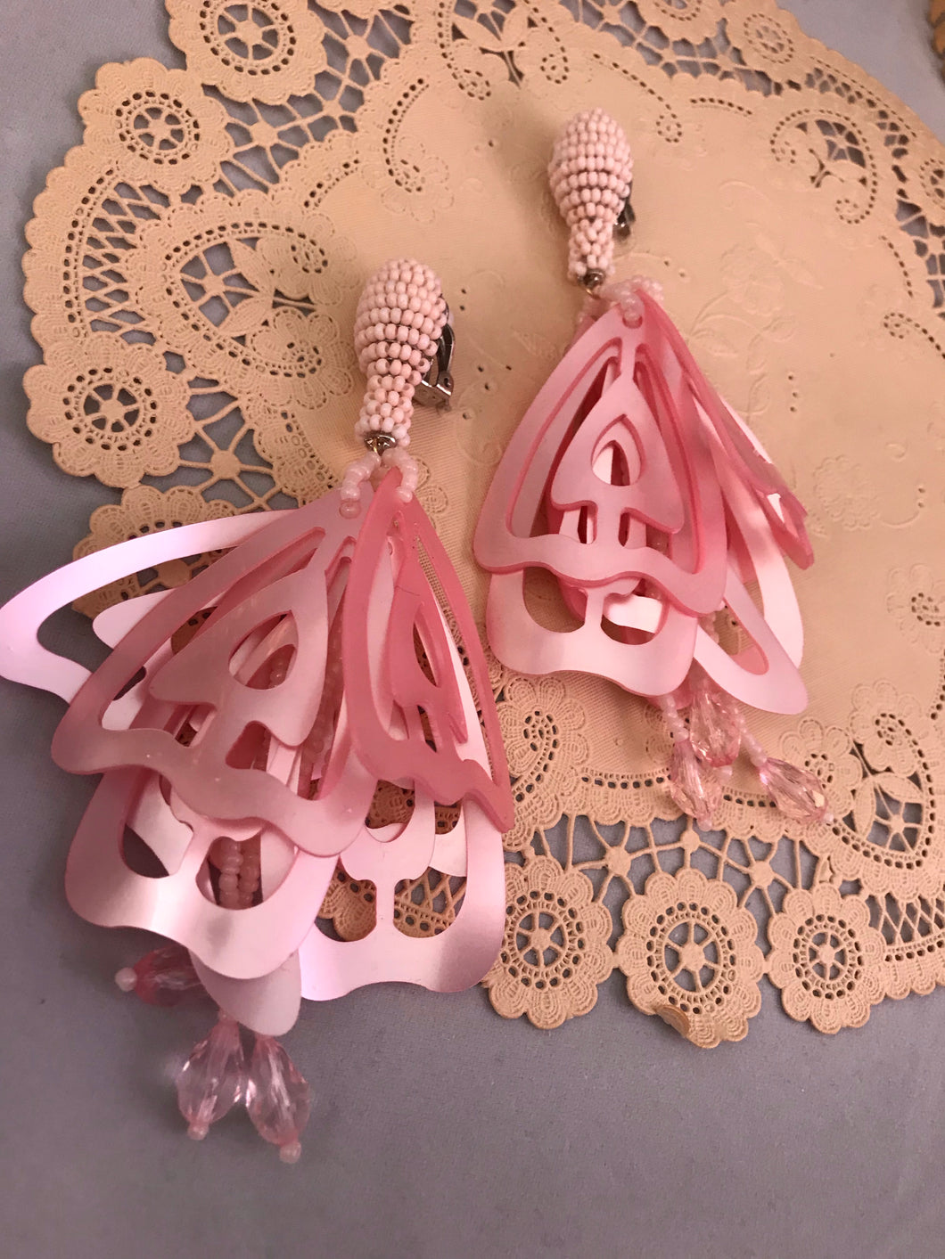 Huge Pink or Golden Butterfly Wing Bouquet Earrings