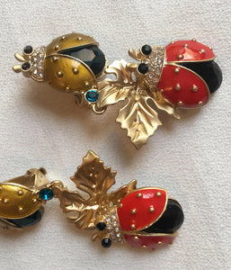 Darling Enamel Ladybug Dangles, Runway Glamour Statement Earrings