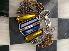 Load image into Gallery viewer, Blue and Yellow Art Deco Revival Statement Bracelet