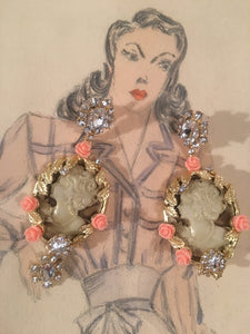 Exquisite Big Baroque Glam Cameo Dangle Earrings~