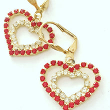 Load image into Gallery viewer, Vintage Red Rhinestone Heart Dangle Earrings